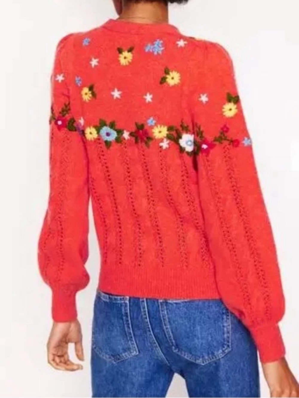 Boden Coral Knit Cardigan with Embroidered Floral Detail - Picture 3 of 7